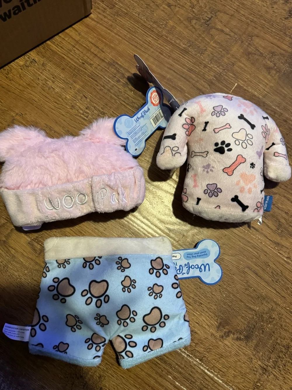 Woof pack Dog toy laundry pack boxers, sleep mask, pawjama shirt all NEW BARK